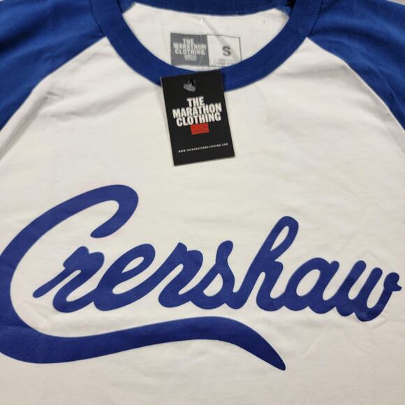 The Marathon Clothing Crenshaw Shirt Mens Small White Royal Raglan MRT88618 - Picture 3 of 10